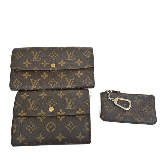 LOUIS VUITTON 3 Set Wallet Coin Case Key Chain Monogram Leather Brown 66EF179 - Picture 1 of 16
